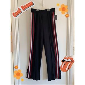 High waist pin strip bell bottom slit pants